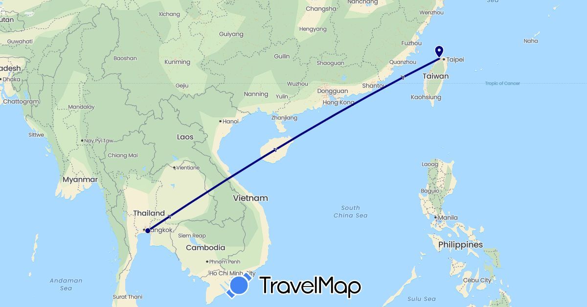 TravelMap itinerary: driving in Thailand, Taiwan (Asia)